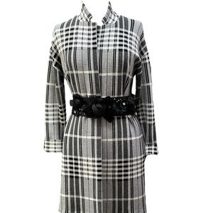 Tahari Knee length black & white plaid coat